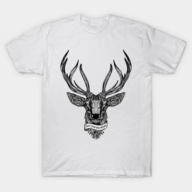 Beautiful Deer Tribal Mandala Tattoo Silhouette Art T-Shirt by Macy XenomorphQueen